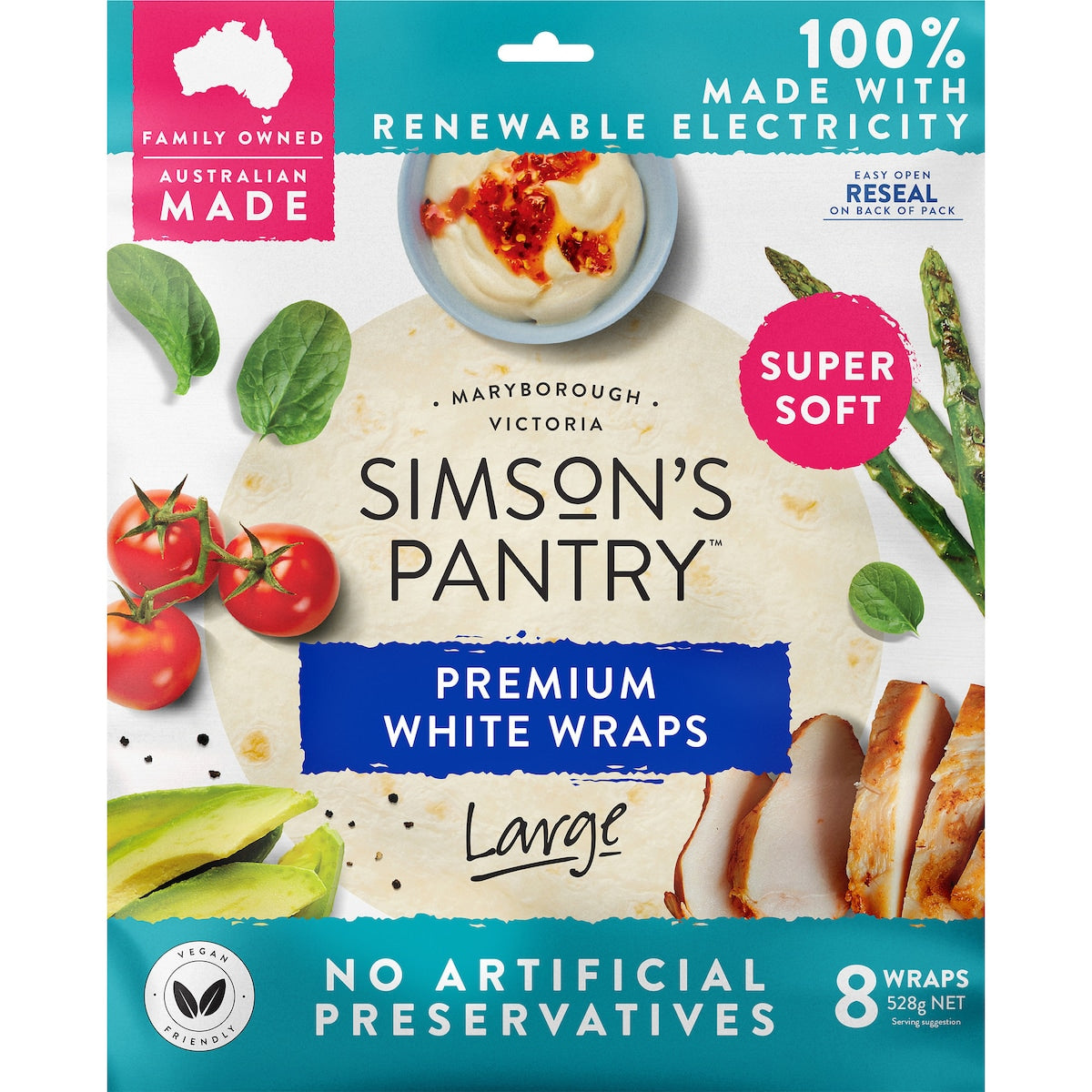 Simsons Pantry Premium White Large Wraps 8 Pack