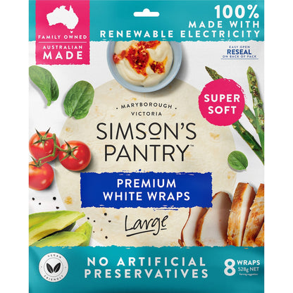 Simsons Pantry Premium White Large Wraps 8 Pack