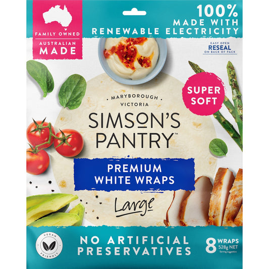 Simsons Pantry Premium White Large Wraps 8 Pack
