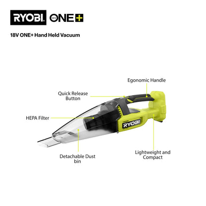 Ryobi Hand Vacuum - 18V One - 600ml - HEPA - Tool Only