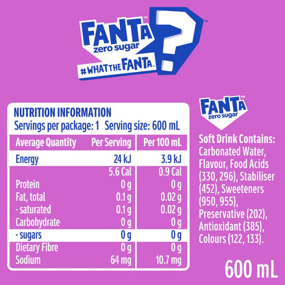 Fanta Zero Sugar What The Soft Drink 600ml