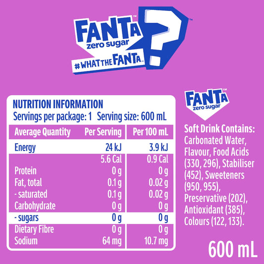 Fanta Zero Sugar What The Soft Drink 600ml