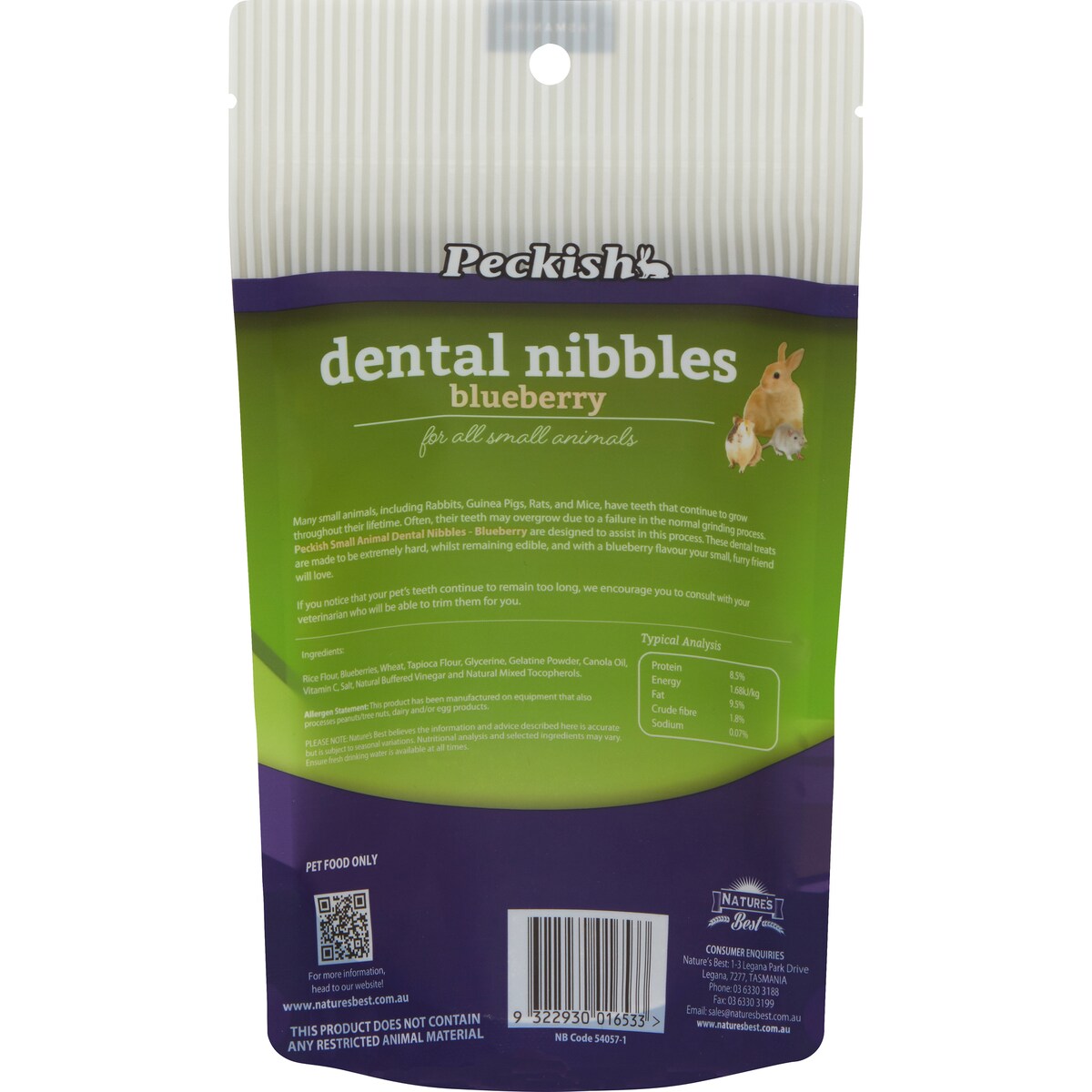 Peckish Dental Nibbles Blueberry For Small Animals 150g