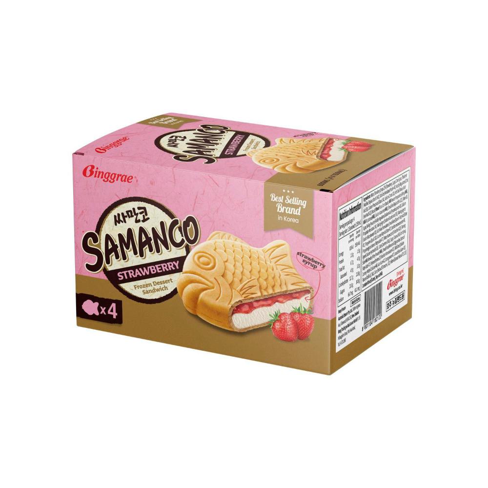 Binggrae Samanco Dessert Sandwich Strawberry 4 Pack - 600mL