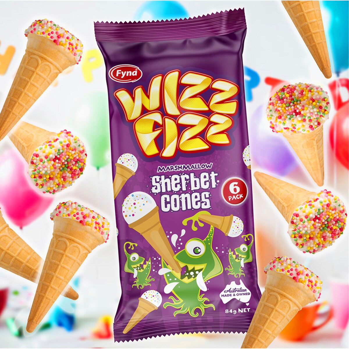 Wizz Fizz Marshmallow Sherbet Cones 84g