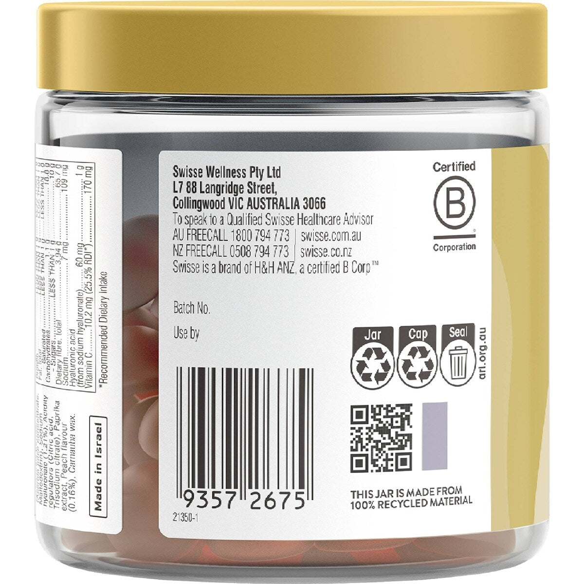 Swisse Hyaluronic Acid Skin Glow Gummies With Vitamin c 40 Pack