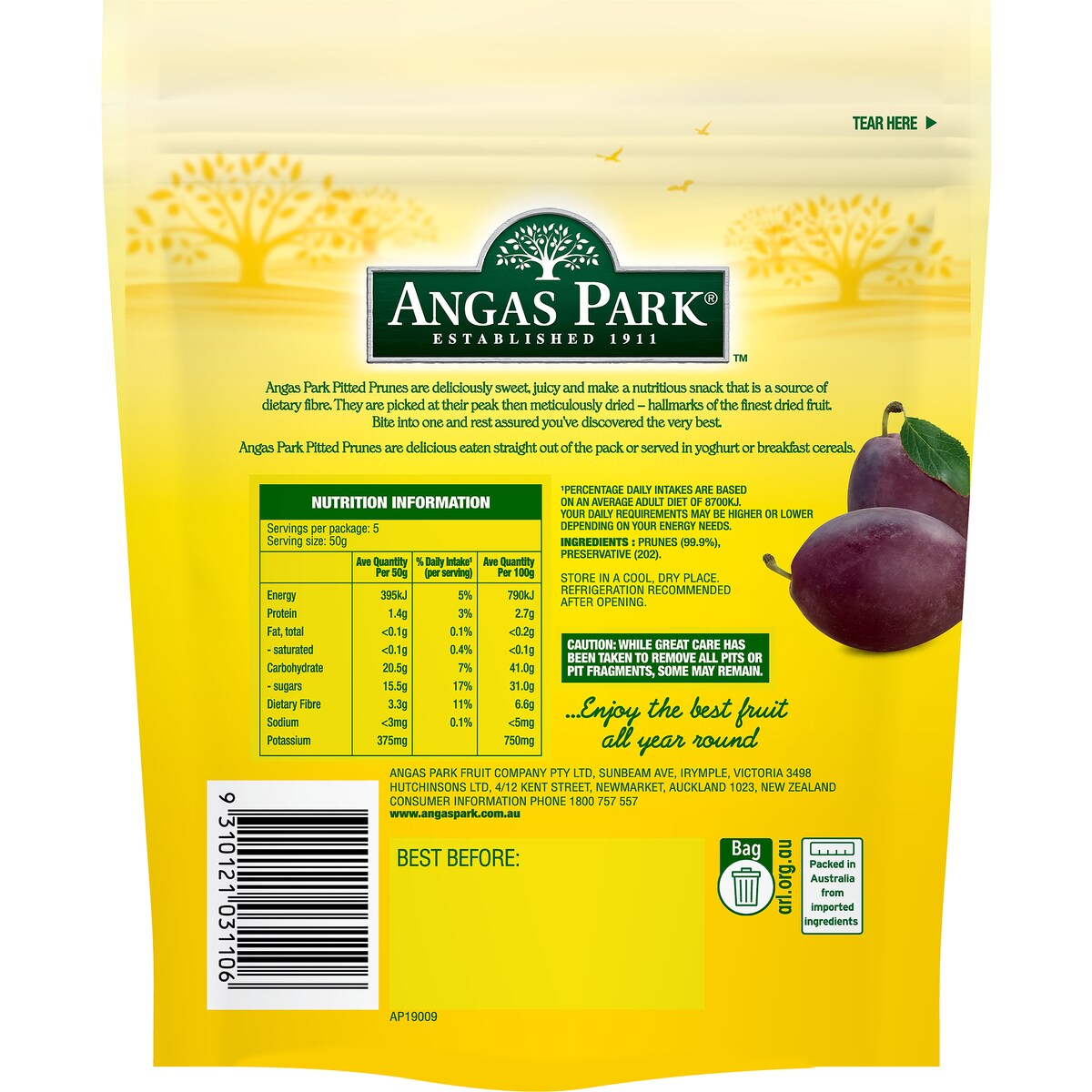 Angas Park Prunes Pitted 250g