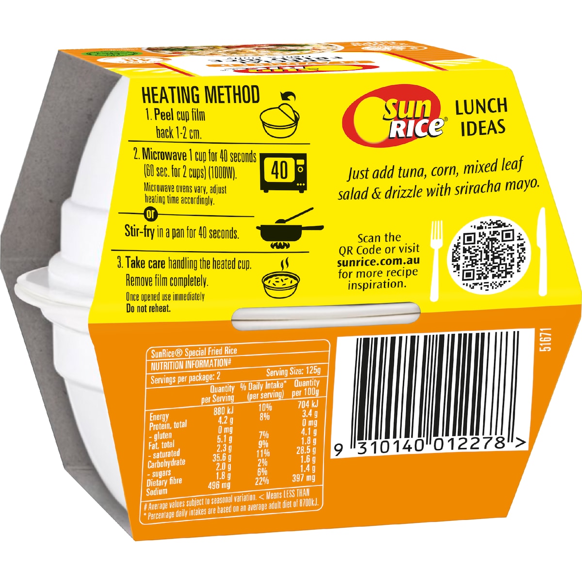 Sunrice Microwave Special Fried Rice Flavoured Cups 125g X 2 Pack