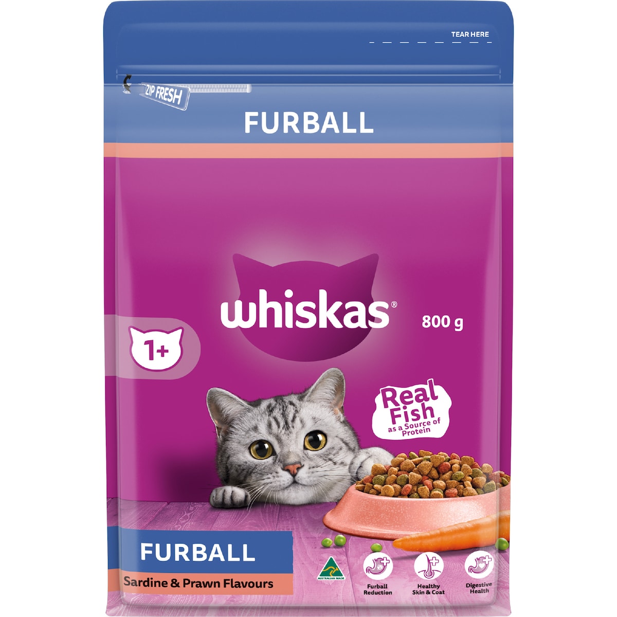 Whiskas Furball Sardine & Prawn Dry Cat Food 800g