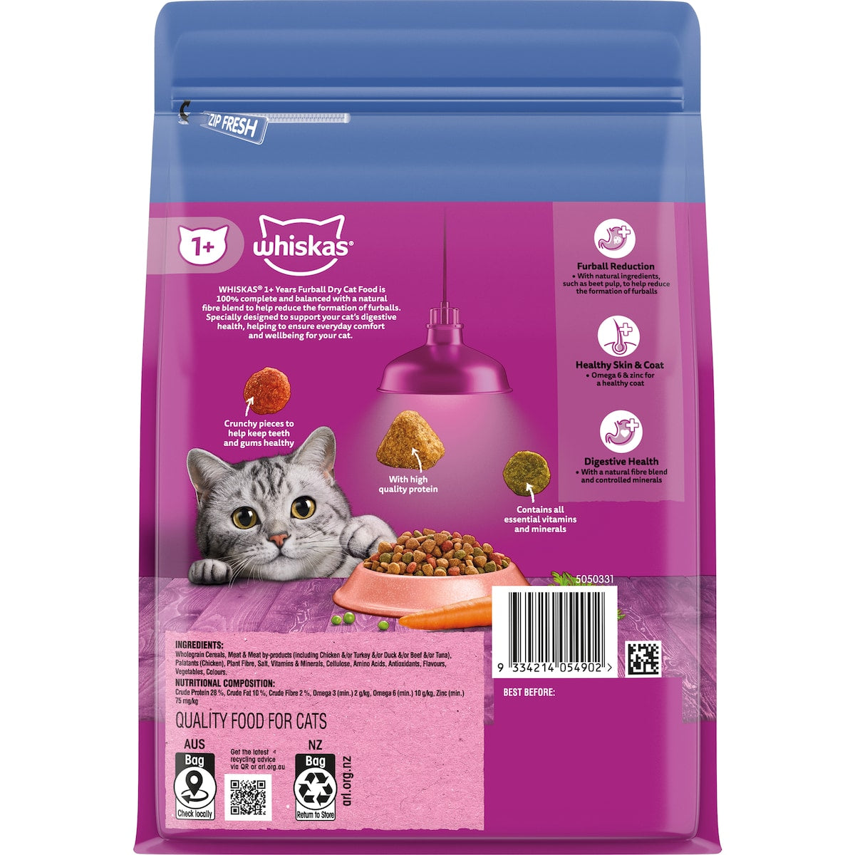 Whiskas Furball Sardine & Prawn Dry Cat Food 800g