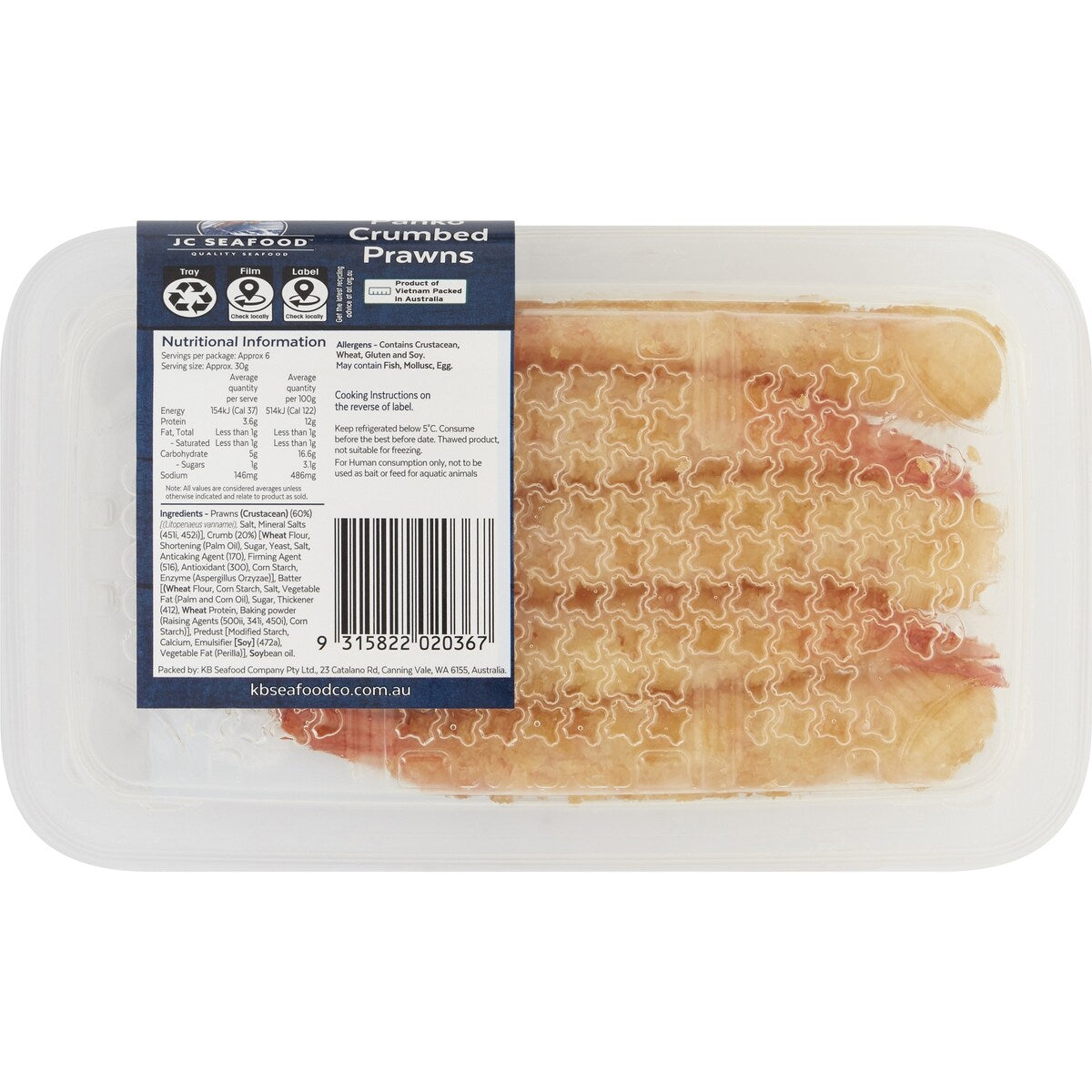 Jc Seafood Panko Crumbed Prawns 180g
