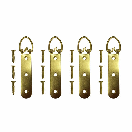 Everhang Picture Hanging D Ring - 25kg - Brass Plated - Heavy Duty - 4 Pack