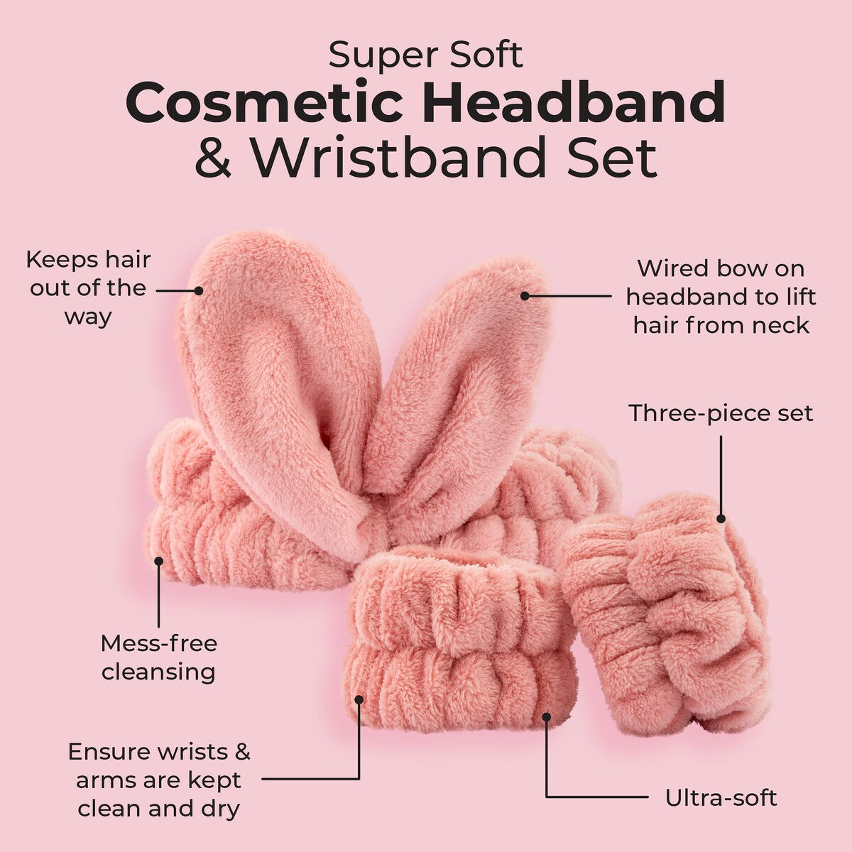 MCoBeauty Super Soft Cosmetic Headband & Wristband Set Each