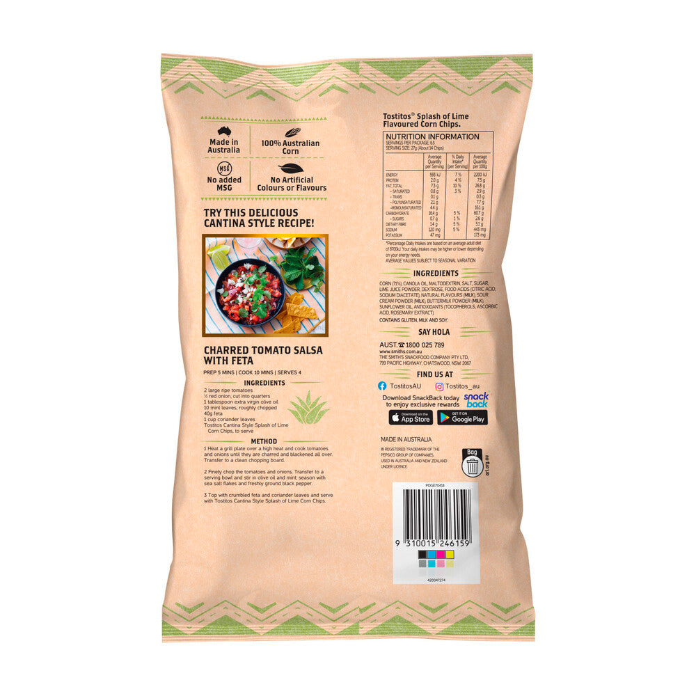 Tostitos Splash Of Lime Tortilla Chips - 175g