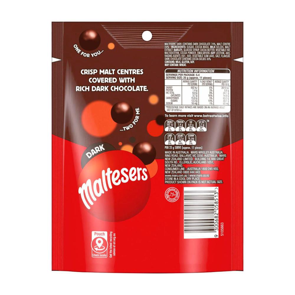 Maltesers Dark Chocolate Snack & Share Bag - 135g