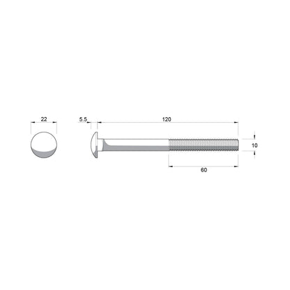 Zenith M10 x 120mm - Hot Dip Galvanised Cup Head Bolts & Nuts - 25 Pack