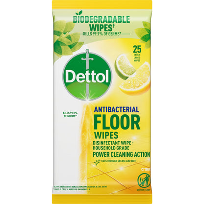 Dettol Antibacterial Floor Cleaning Wipes Lemon & Lime 25 Pack
