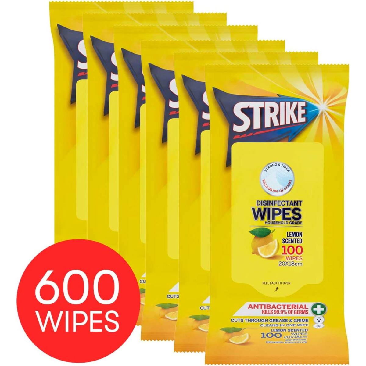 Strike Disinfectant Wipes Lemon Scented 100 X 6 Pack