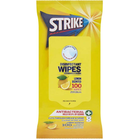 Strike Disinfectant Wipes Lemon Scented 100 X 6 Pack
