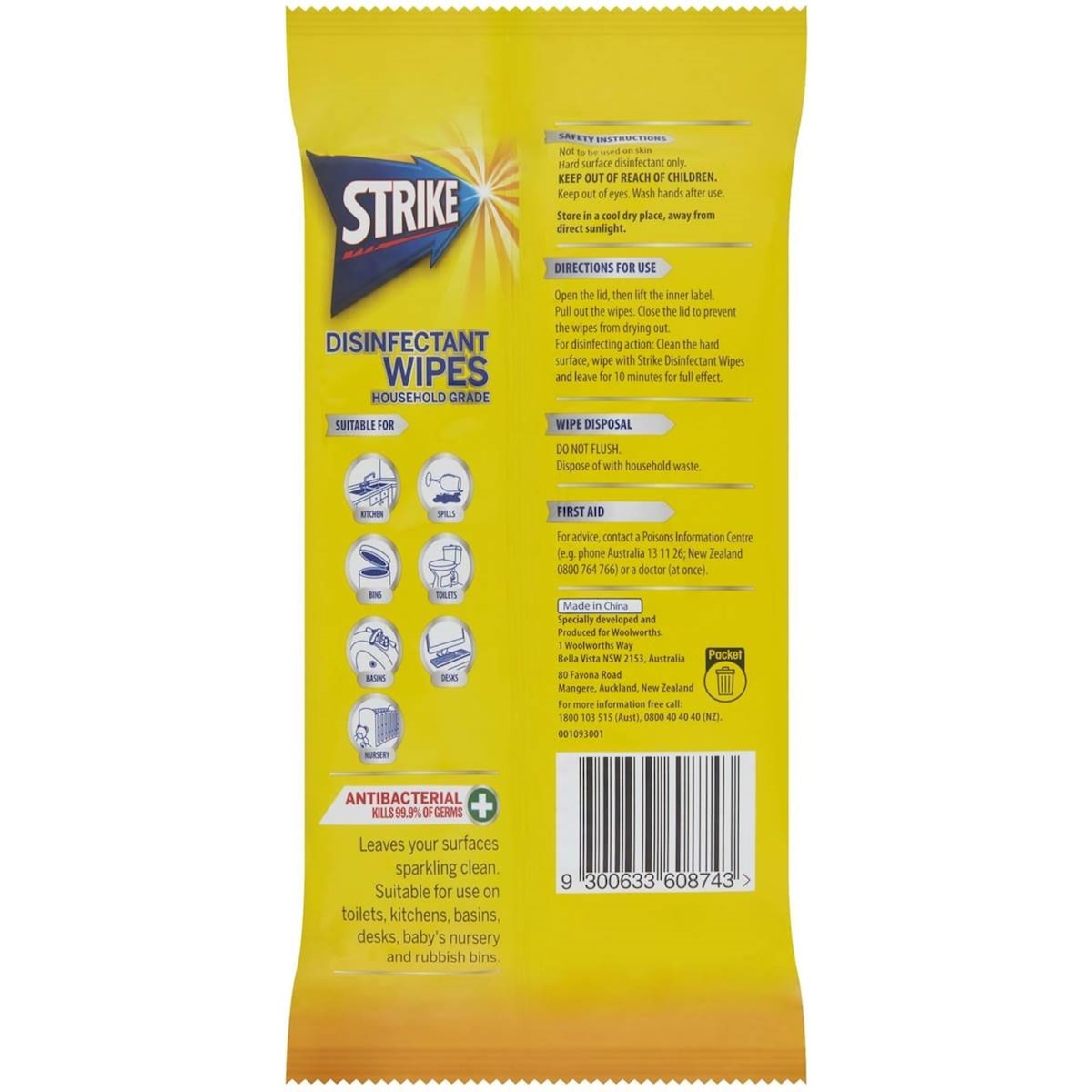 Strike Disinfectant Wipes Lemon Scented 100 X 6 Pack