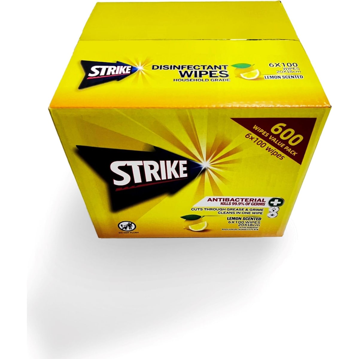 Strike Disinfectant Wipes Lemon Scented 100 X 6 Pack