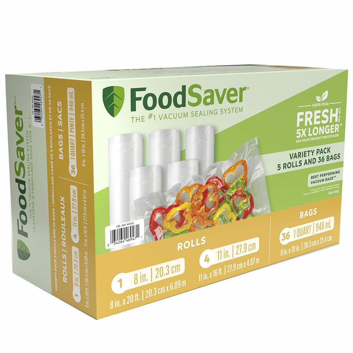 Foodsaver Vacuum Seal Rolls & Bags Variety Pack 2206071 Clear 5 Rolls 36 Bags