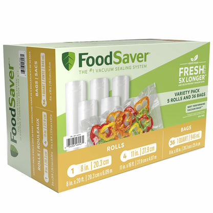 Foodsaver Vacuum Seal Rolls & Bags Variety Pack 2206071 Clear 5 Rolls 36 Bags