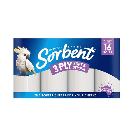 Sorbent 3 Ply Soft & Strong Toilet Paper - 16 Pack