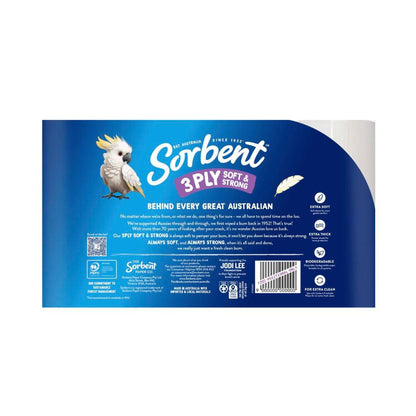Sorbent 3 Ply Soft & Strong Toilet Paper - 16 Pack