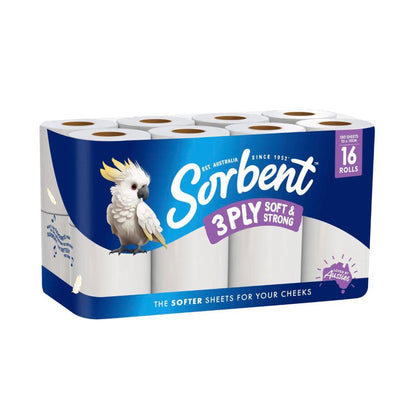 Sorbent 3 Ply Soft & Strong Toilet Paper - 16 Pack