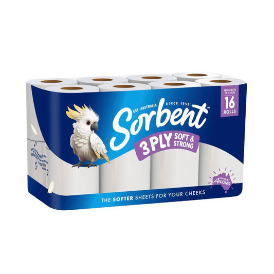 Sorbent 3 Ply Soft & Strong Toilet Paper - 16 Pack