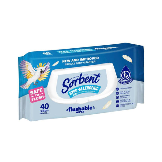 Sorbent Hypo Allergenic Flushable Wipes Toilet Tissue - 40 pack