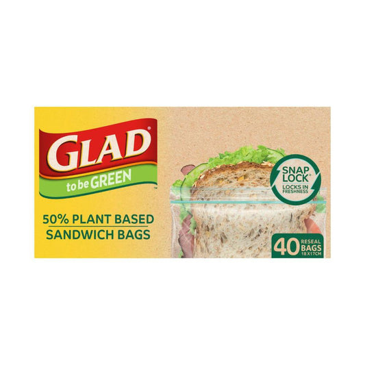 Glad To Be Green Sandwich Snaplock Plant Based Bags - 40 Pack