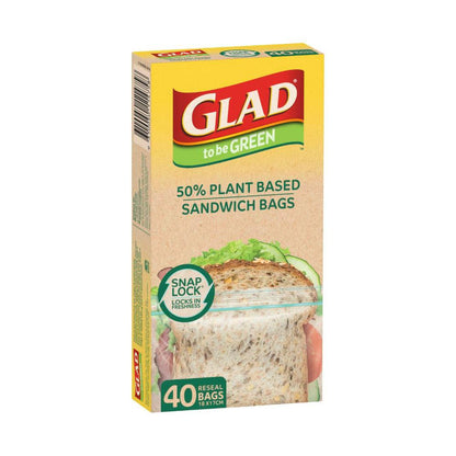 Glad To Be Green Sandwich Snaplock Plant Based Bags - 40 Pack