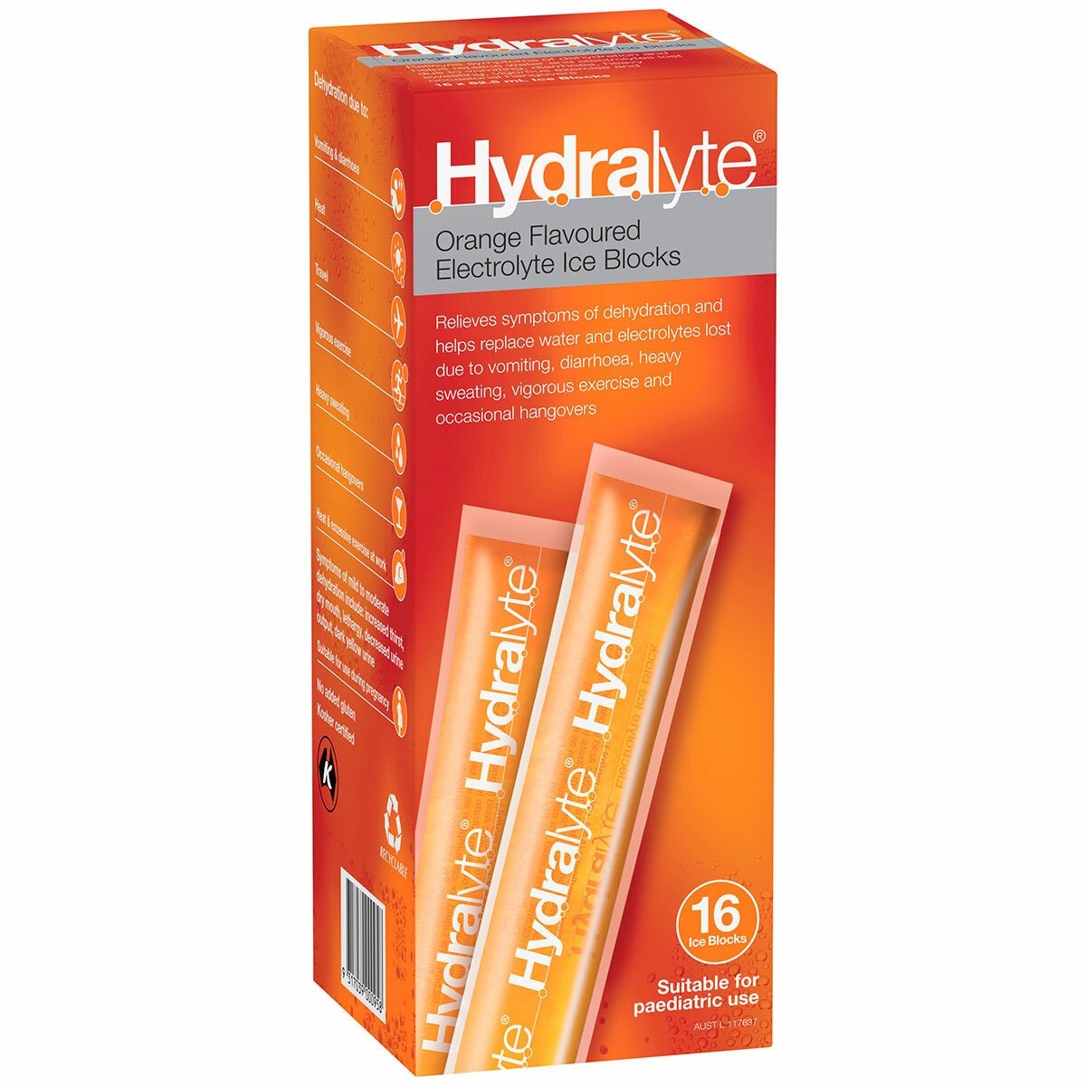 Hydralyte Electrolyte Ice Blocks Orange 2 x 16