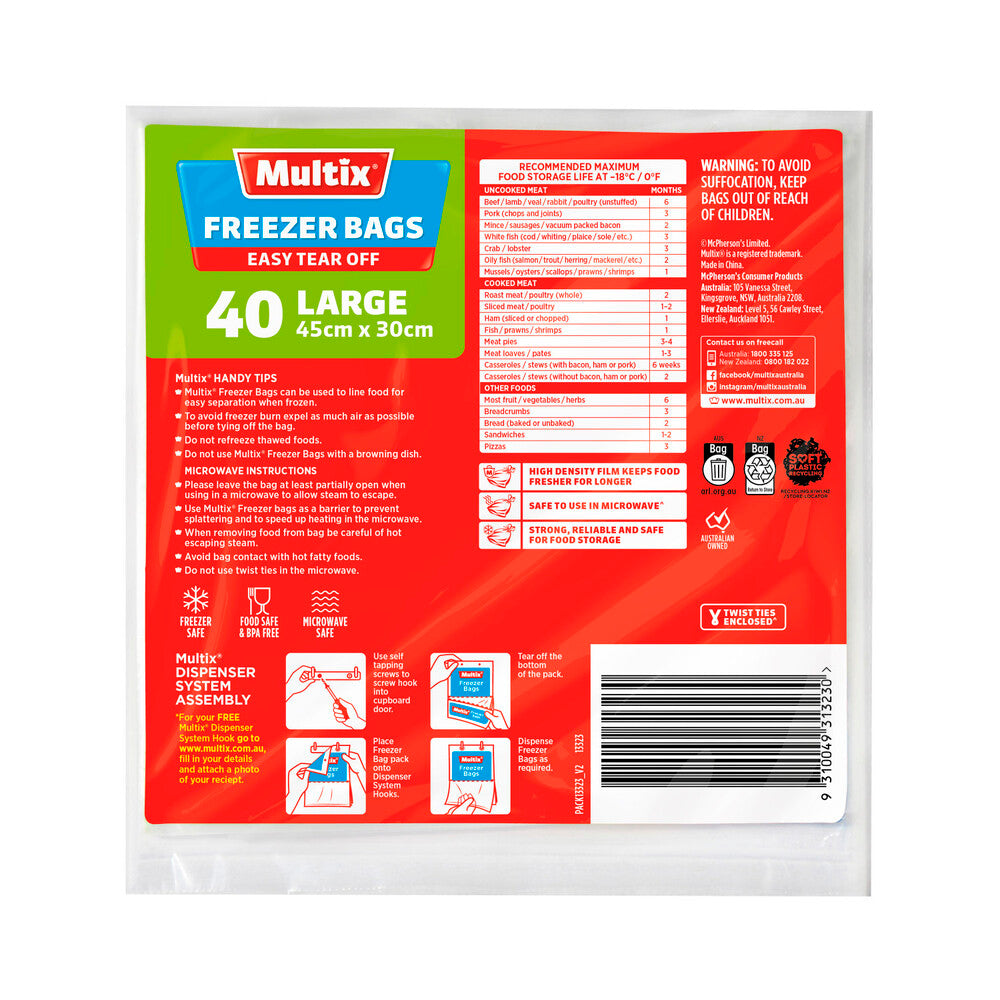 Multix Large Freezer Bags 45cm x 30cm - 40 pack