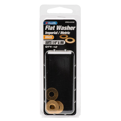 Zenith Flat Washer - 1/4 - Brass - 12 Pack