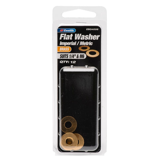 Zenith Flat Washer - 1/4 - Brass - 12 Pack