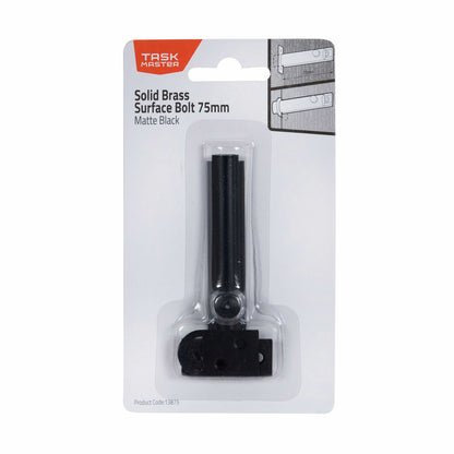 Taskmaster Solid Brass Surface Bolt 75mm - Black Matte