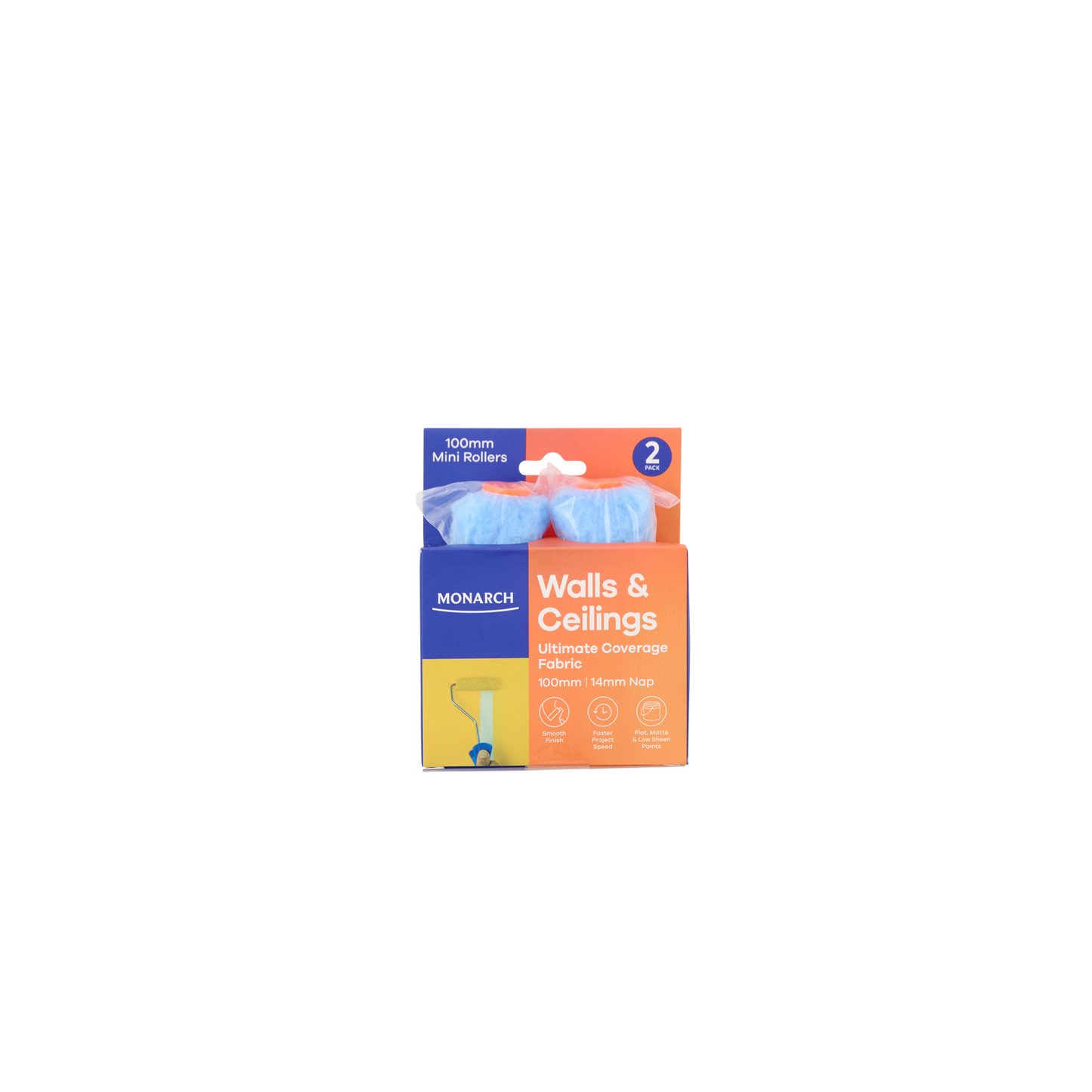 Monarch Walls & Ceilings Mini Rollers Orange 100mm/14mm Nap 2 Pack