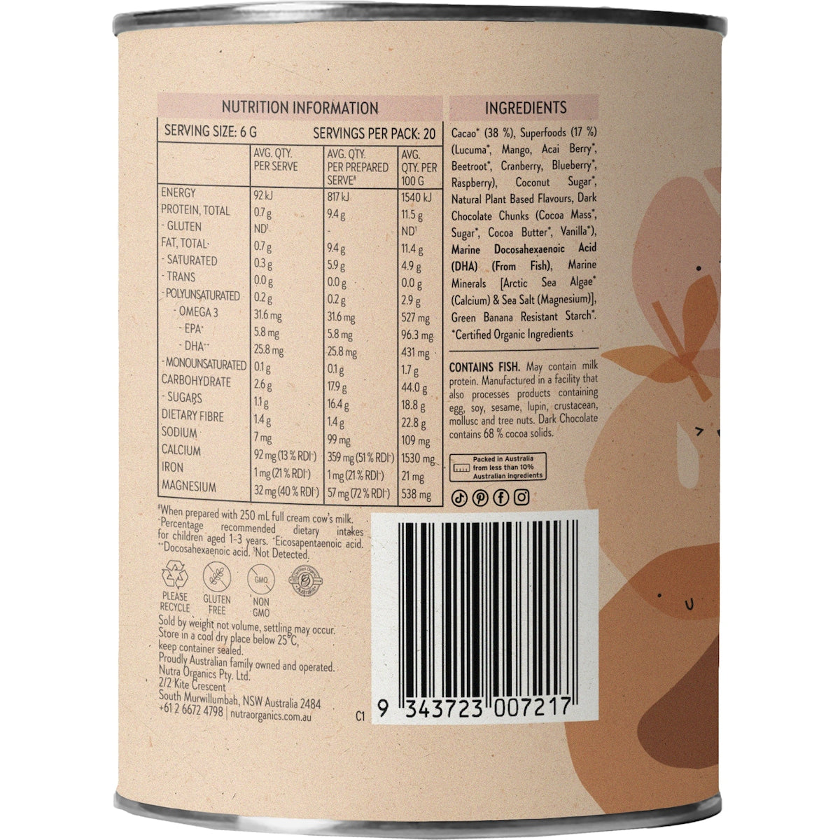 Nutra Naturals Choc Whiz Brain Boosting Drinking Chocolate 125g