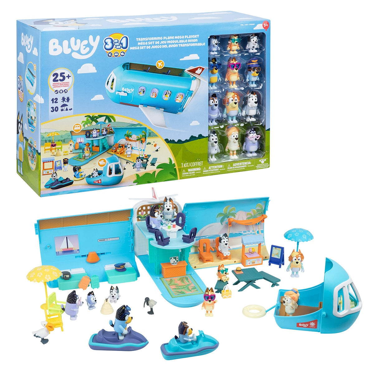 Bluey Holiday Family Trip Airplane Playset with Sounds 19171 Plastic