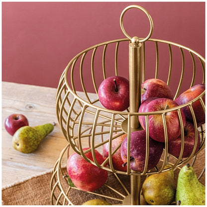 Over&back Two-Tier Golden Fruit Basket TS-01-GB Brushed Gold Metal