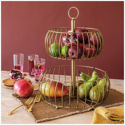 Over&back Two-Tier Golden Fruit Basket TS-01-GB Brushed Gold Metal