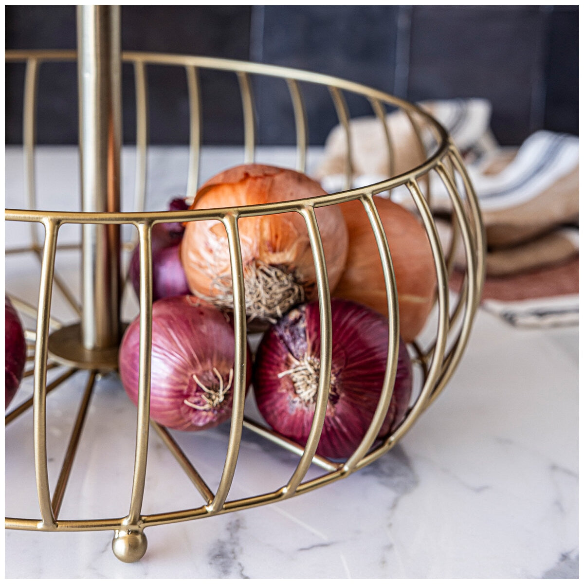 Over&back Two-Tier Golden Fruit Basket TS-01-GB Brushed Gold Metal