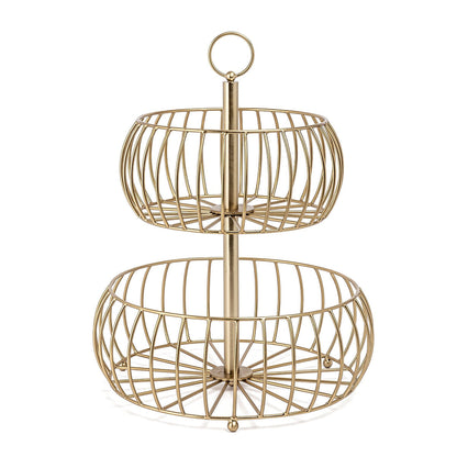 Over&back Two-Tier Golden Fruit Basket TS-01-GB Brushed Gold Metal
