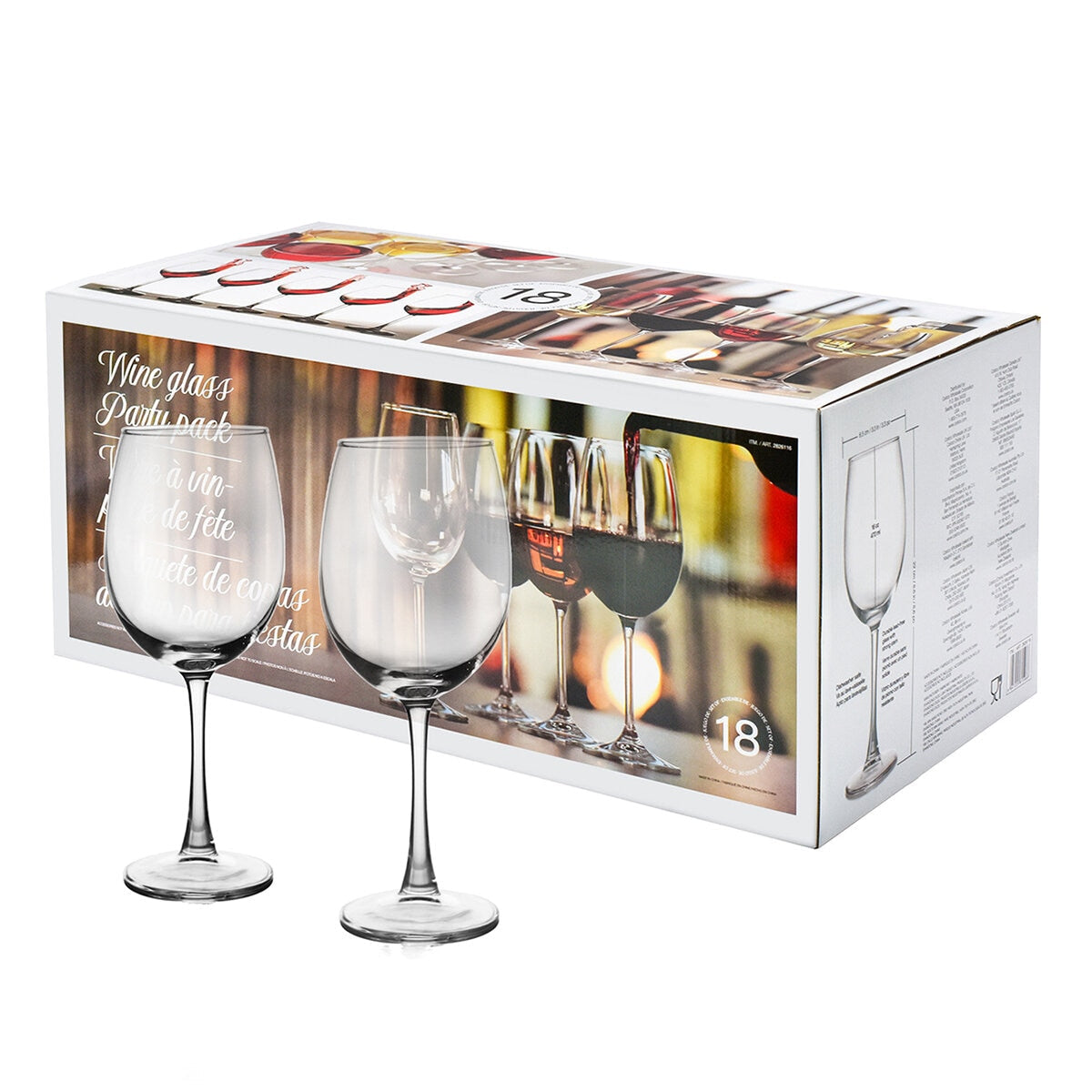 Wine Glasses Party Pack Clear Glass Set of 18 Dishwasher Safe 470mL
