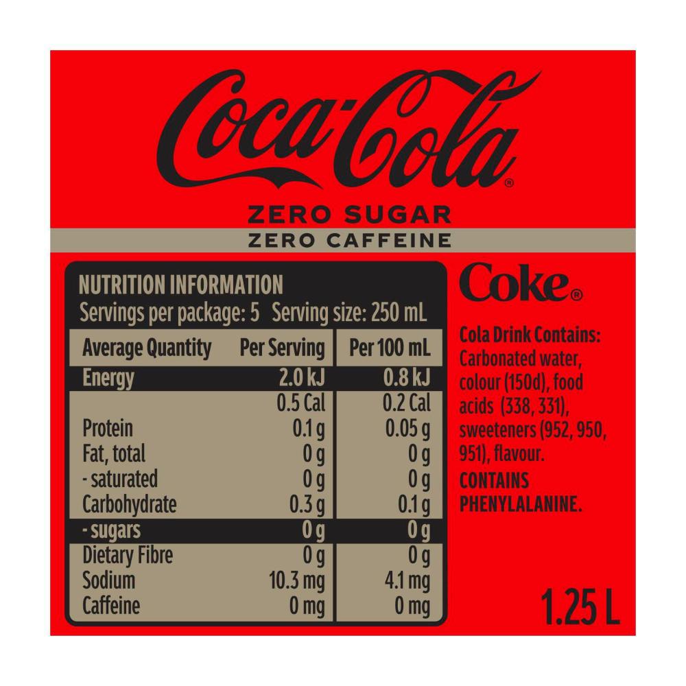 Coca-Cola Zero Sugar Caffeine Free Soft Drink Bottle - 1.25L