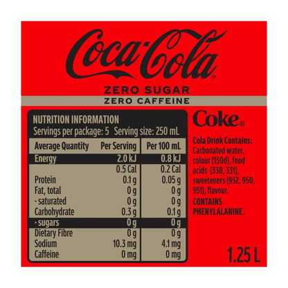 Coca-Cola Zero Sugar Caffeine Free Soft Drink Bottle - 1.25L