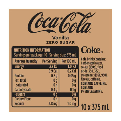 Coca-Cola Zero Sugar Vanilla Soft Drink Multipack Cans 10x375ml